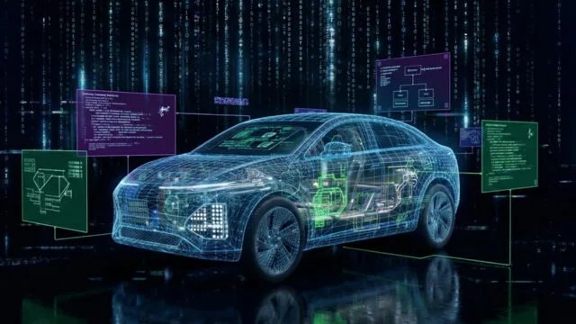 Mașină digitalizată cu tehnologie avansată pentru vehicule inteligente.