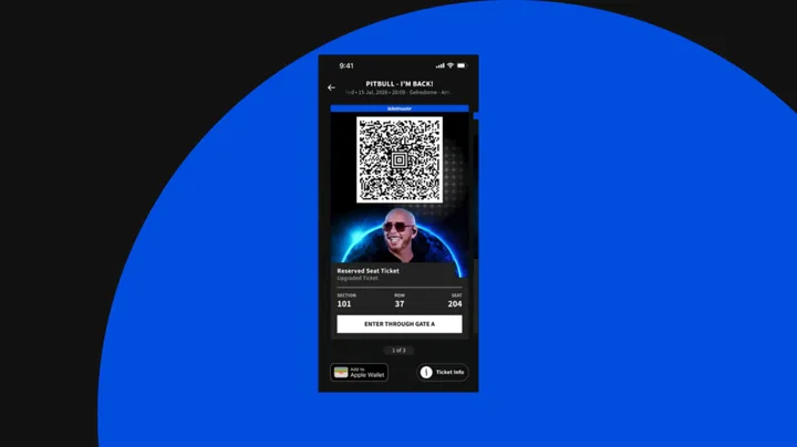 Interfața aplicației Apple Music cu detalii despre bilete pentru concerte.