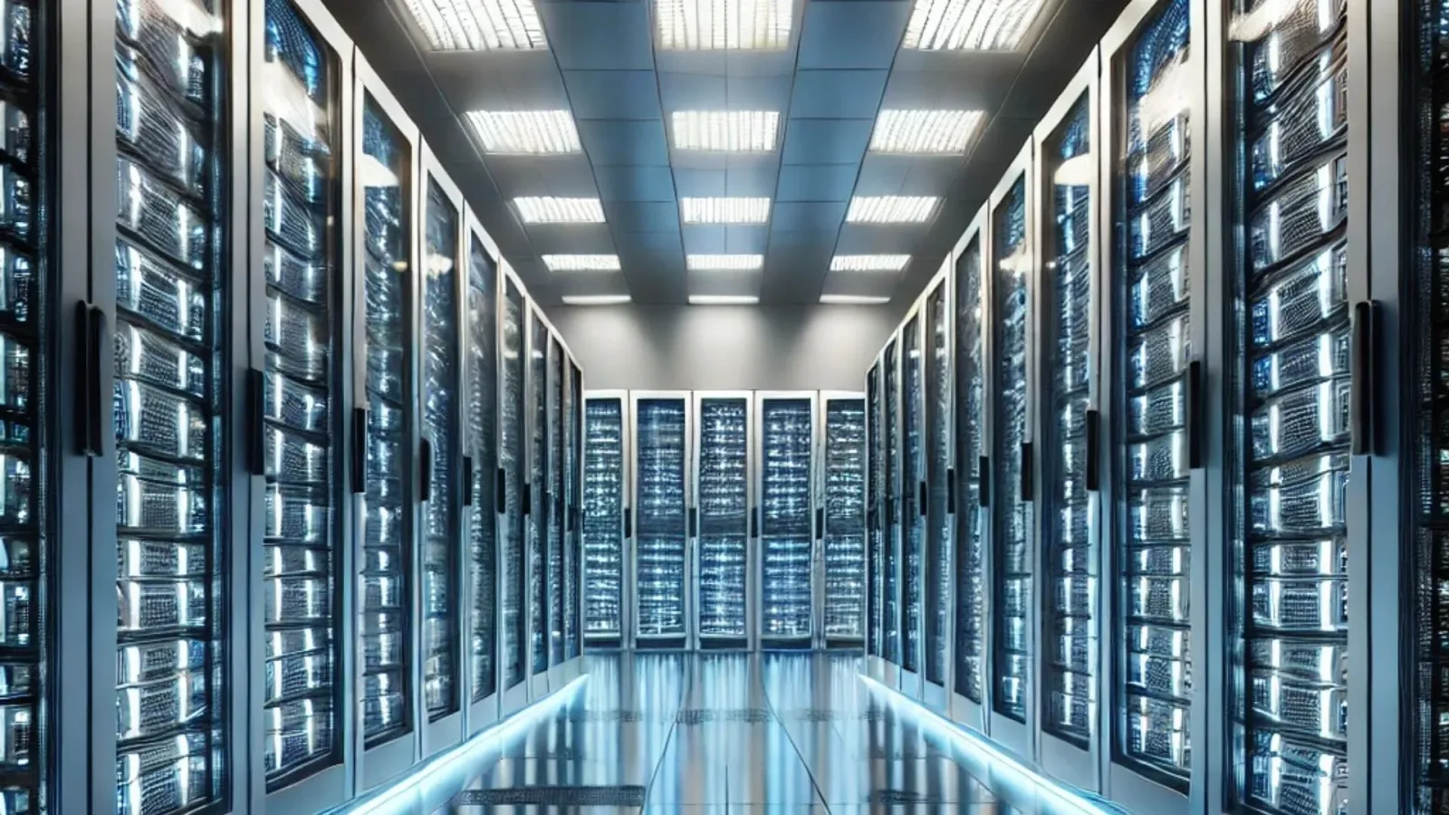 Centrul de date modern cu servere organizate eficient.