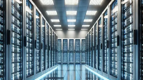 Centrul de date modern cu servere organizate eficient.