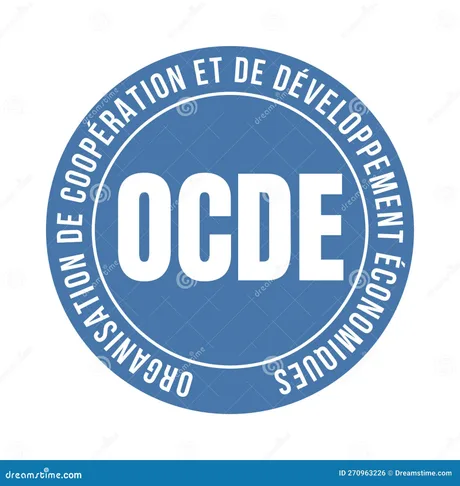 Logo-ul OCDE, simbolizând cooperarea economică internațională.