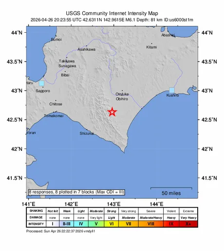 Cutremur de 6,1 în Hokkaido, fără alertă de tsunami.