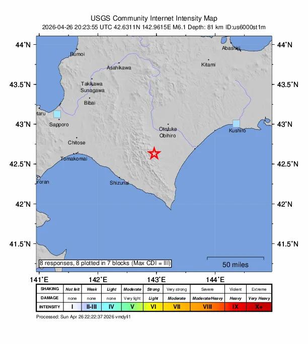 Cutremur de 6,1 în Hokkaido, fără alertă de tsunami.