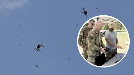 Sisteme anti-dronă în acțiune, demonstrând eficiența interceptoarelor aer-aer.