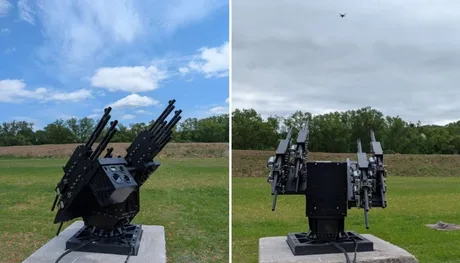 Sistem anti-dronă automatizat cu puști, pregătit pentru demonstrații la Eurosatory.