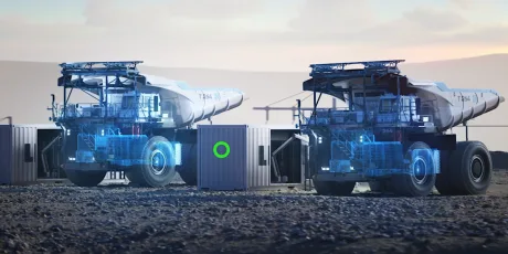 Camioane electrice Liebherr T264 în operare, reducând costurile și emisiile.