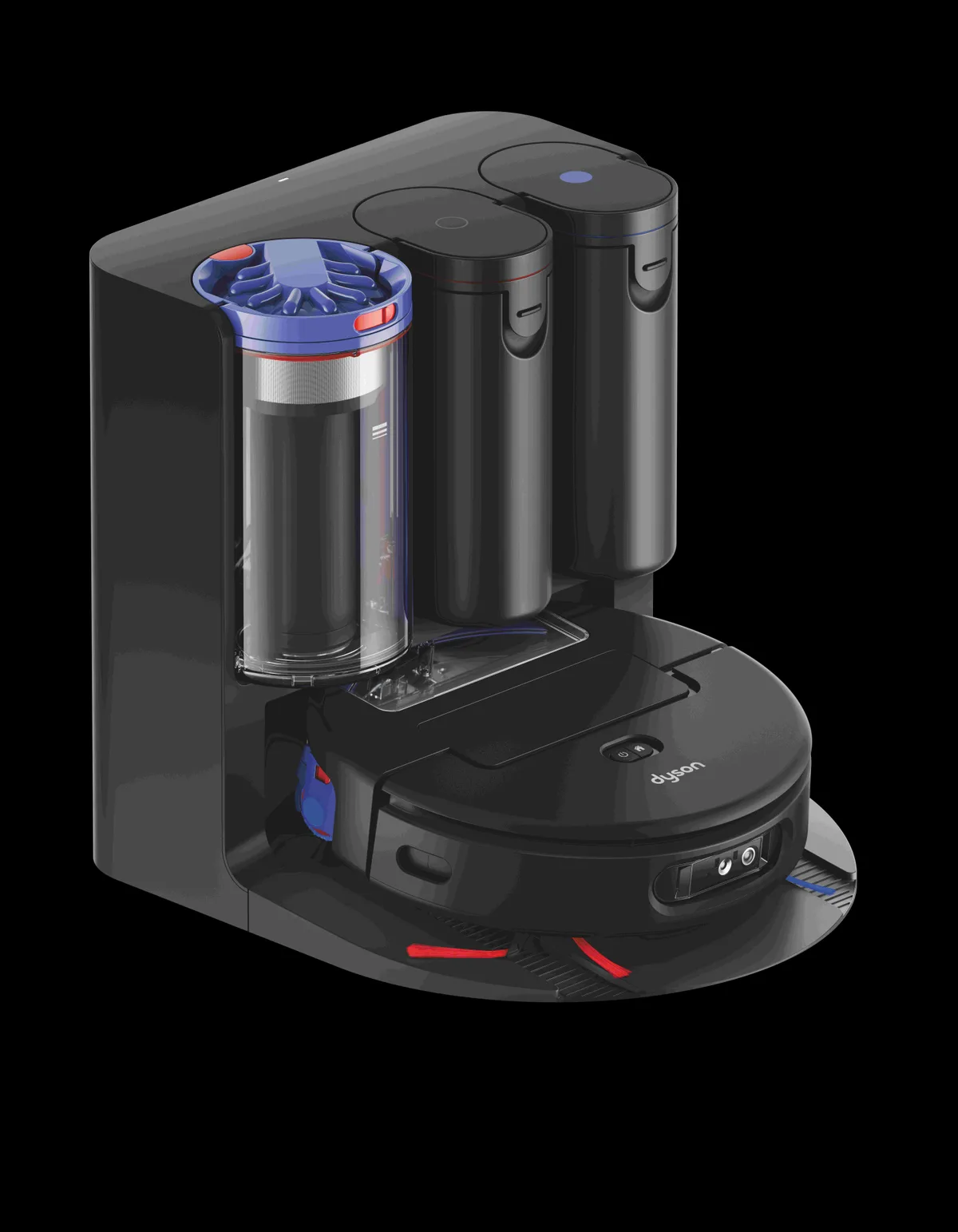 Stația ciclonică Dyson cu design modern și funcții avansate.