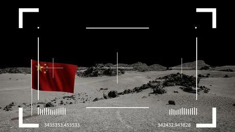 Steagul Chinei pe Lună, simbolizând progresele în cercetarea mineralogică.