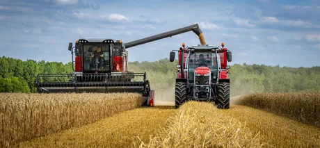 Recoltarea grâului cu utilaje moderne pe câmpuri aurii.