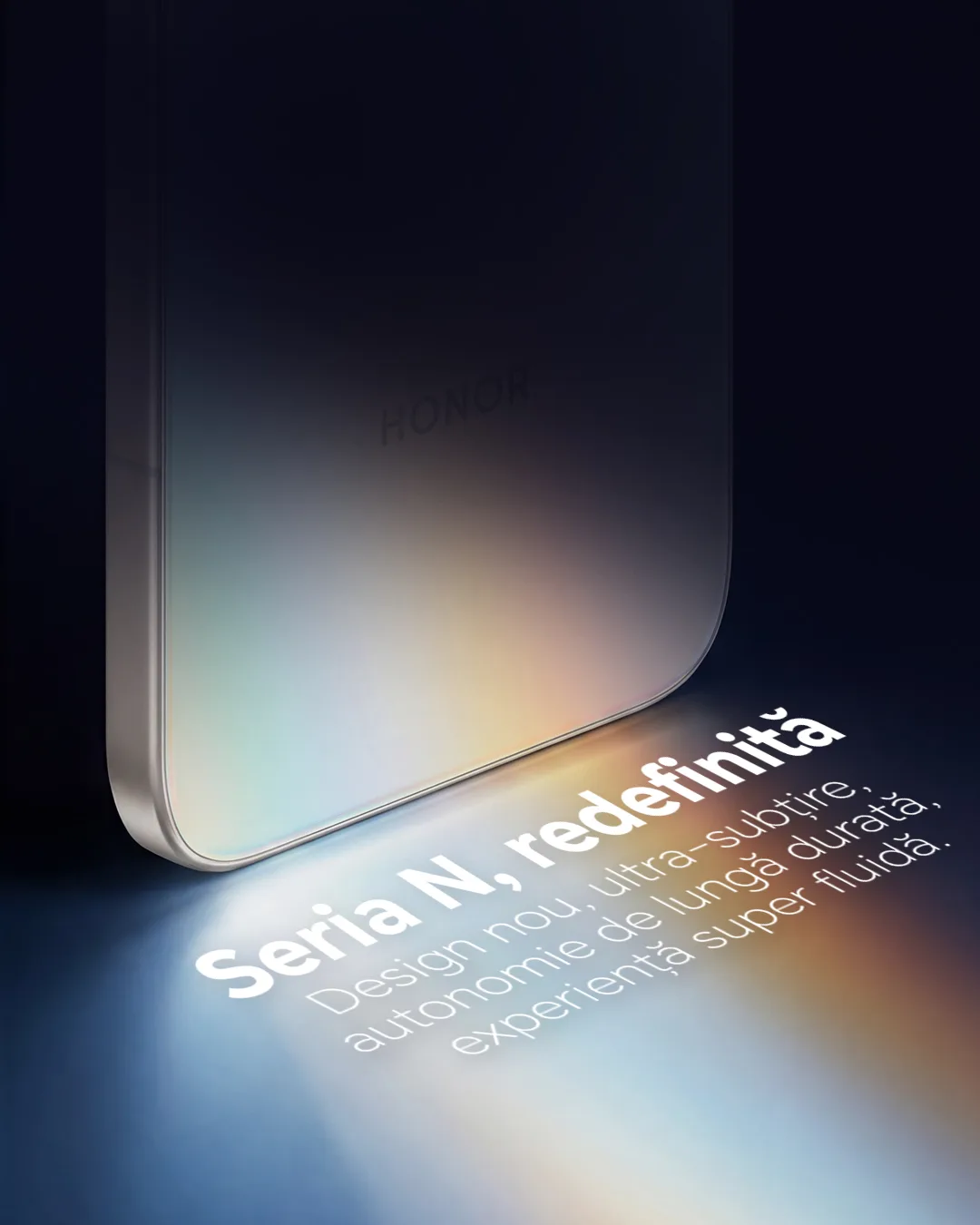Un smartphone HONOR cu un design elegant, subliniind autonomia extinsă.