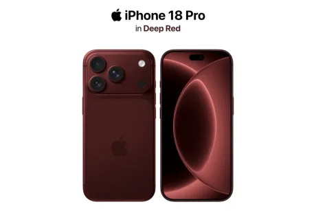 iPhone 18 Pro în nuanța roșie închisă, evidențiind designul elegant și modern.