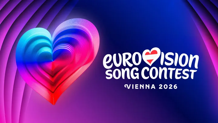 Logo-ul Eurovision 2026 cu un design colorat și modern.