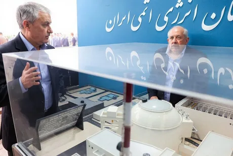 Reprezentanți discutând despre centrala nucleară Bushehr din Iran.