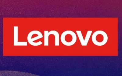Logo Lenovo pe un fundal colorat, simbolizând inovația în tehnologie.