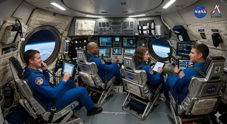 Astronauții din programul Artemis în cabină, pregătiți pentru misiune.