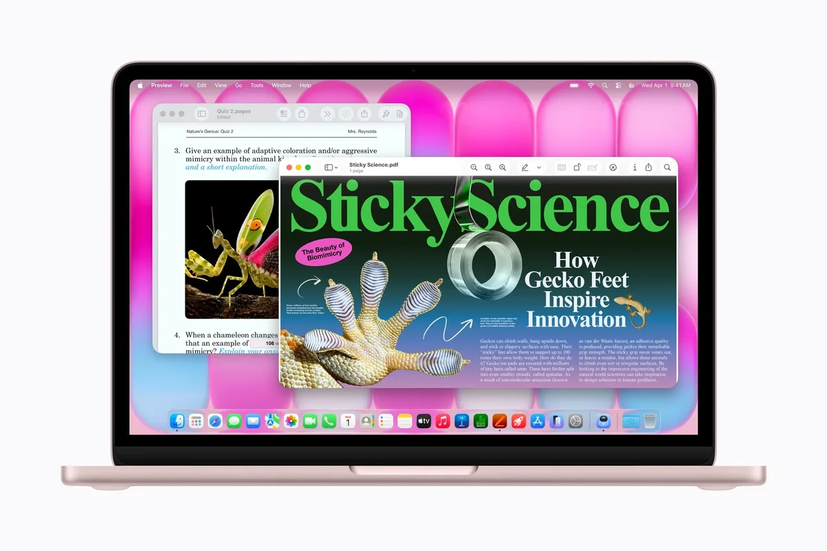 Ecranul MacBook Neo cu imagini vibrante și culori vii.