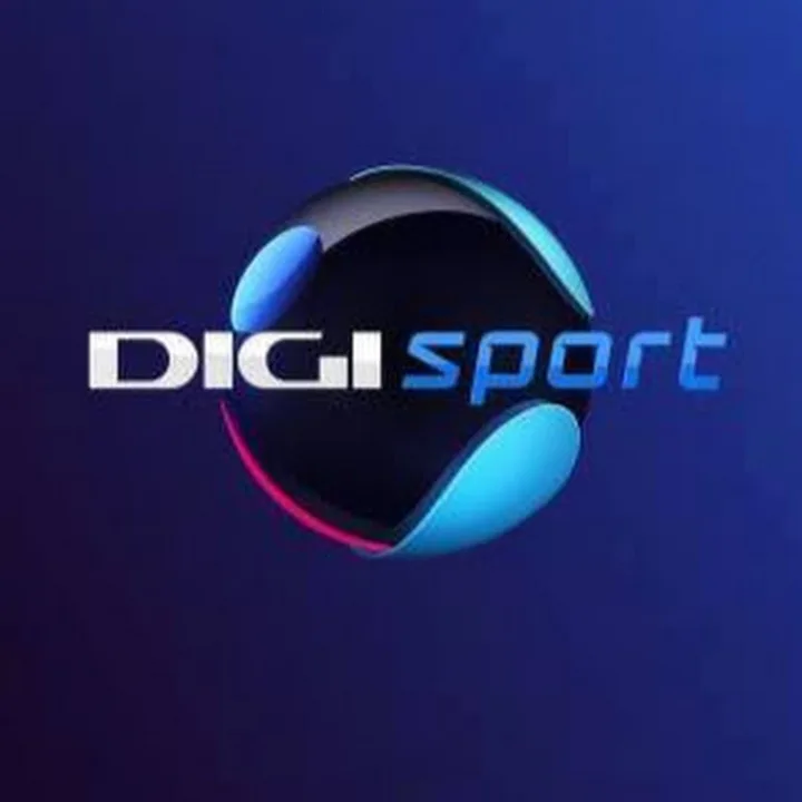 Logo-ul Digi Sport pe un fundal albastru, simbolizând transmisiunile sportive.