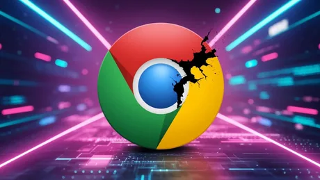 Logo-ul Chrome cu o crăpătură, simbolizând vulnerabilitățile de securitate.