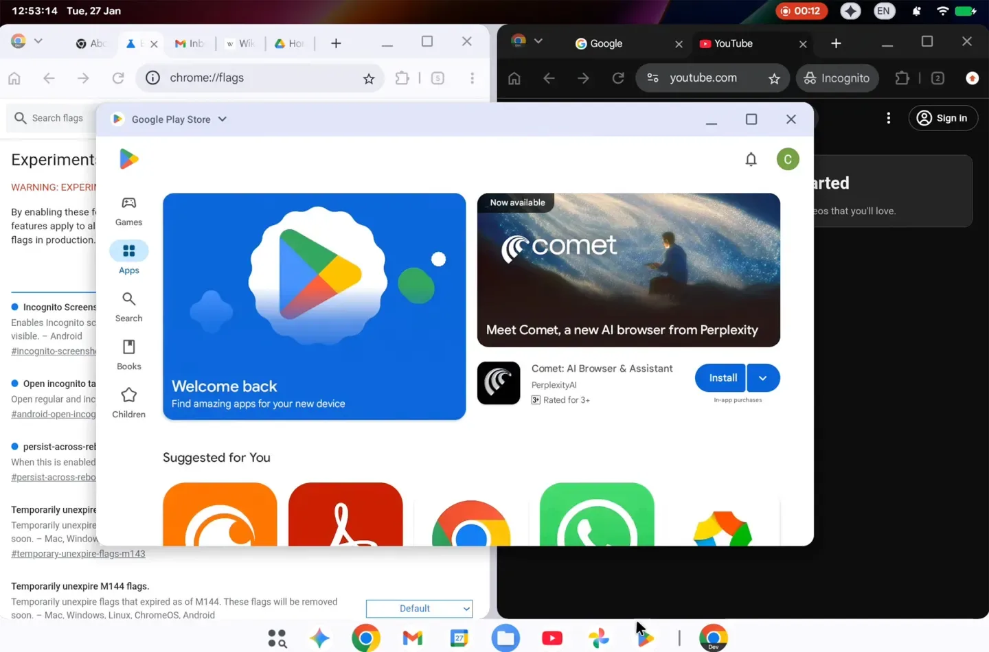 Interfața desktop Android 16 oferă multitasking și suport pentru extensii Chrome.