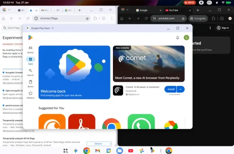 Interfața desktop Android 16 oferă multitasking și suport pentru extensii Chrome.