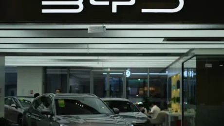 Showroom cu vehicule electrice BYD expuse la vânzare.