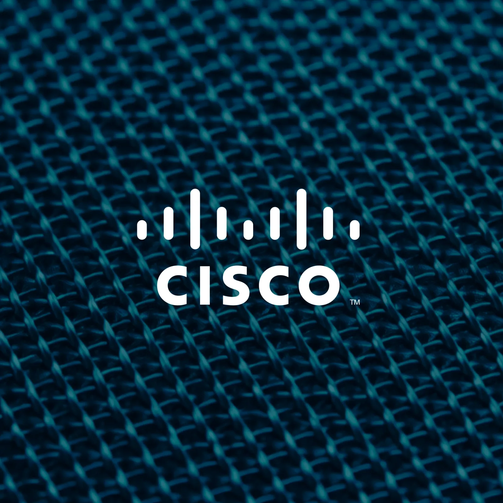 Logo-ul Cisco pe un fundal texturat albastru inchis.