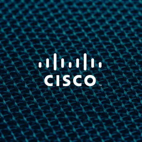 Logo-ul Cisco pe un fundal texturat albastru inchis.