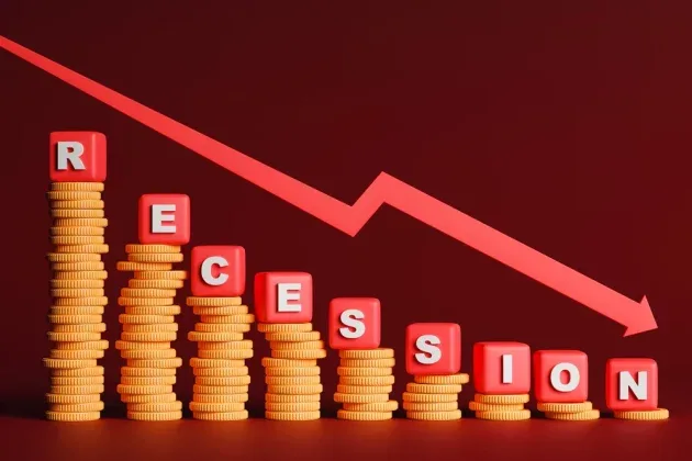Grafic care ilustrează scăderea economică și recesiunea în România.