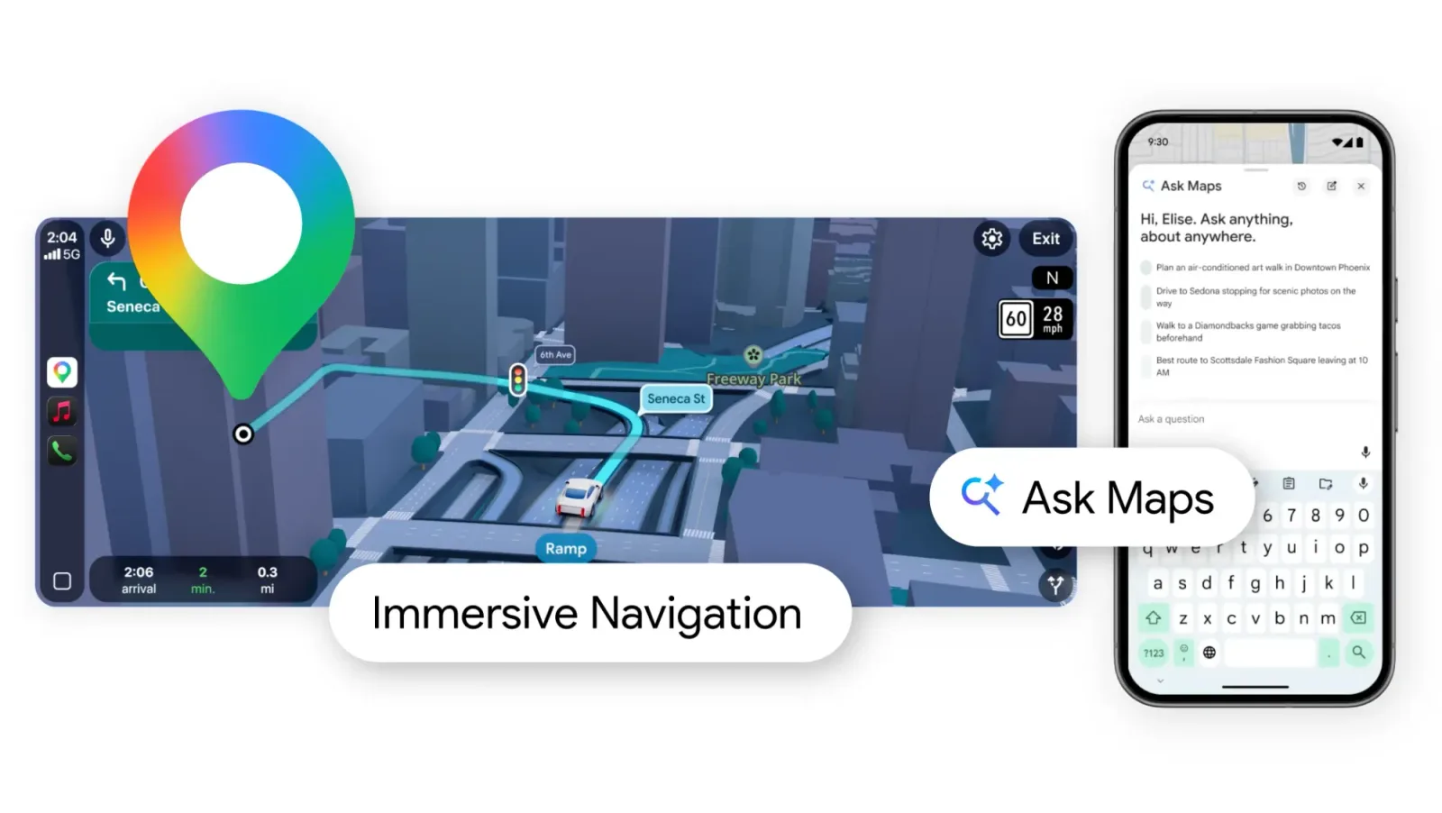 Navigație 3D în Google Maps cu funcția Ask Maps.