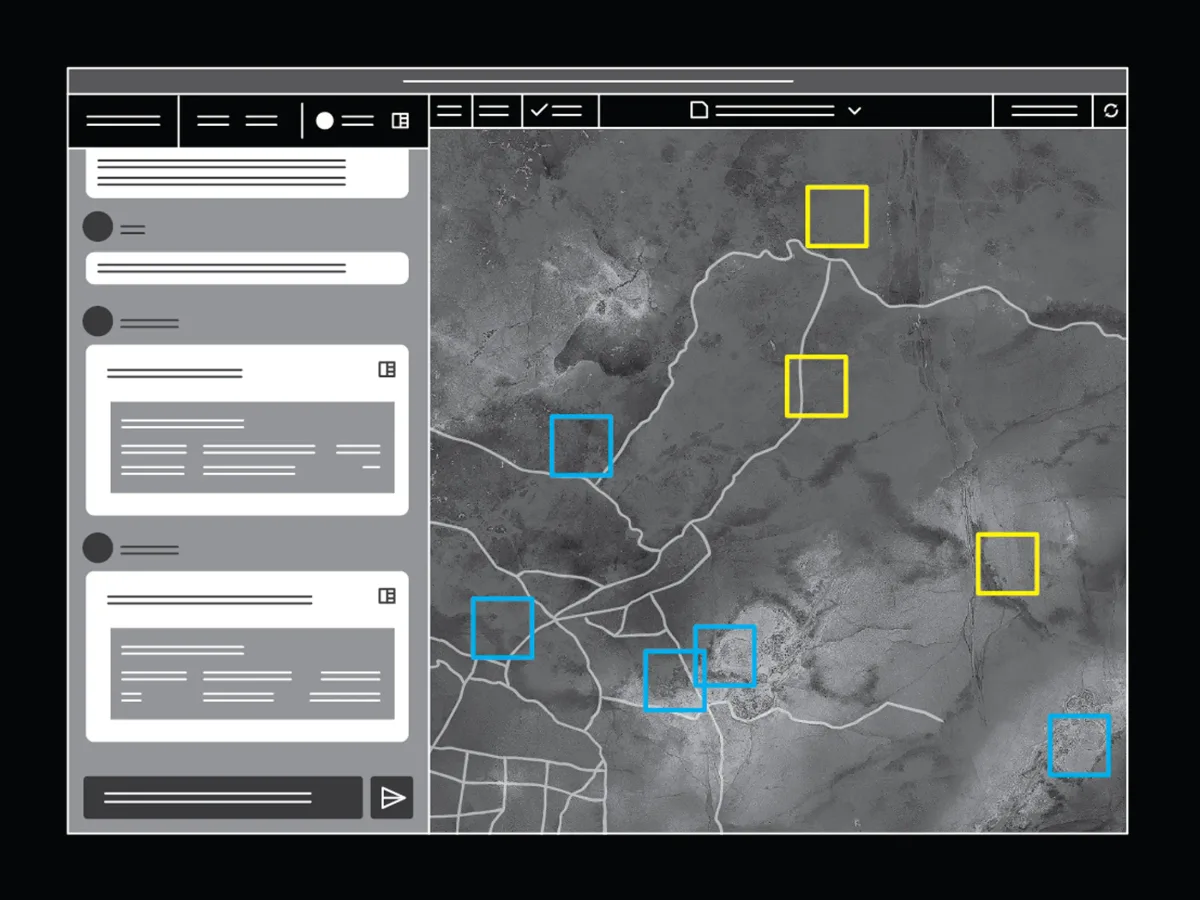 Harta cu ținte marcate pentru analiza militară în Iran.