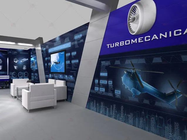 Prezentare a companiei Turbomecanica în cadrul unui eveniment aeronautic.