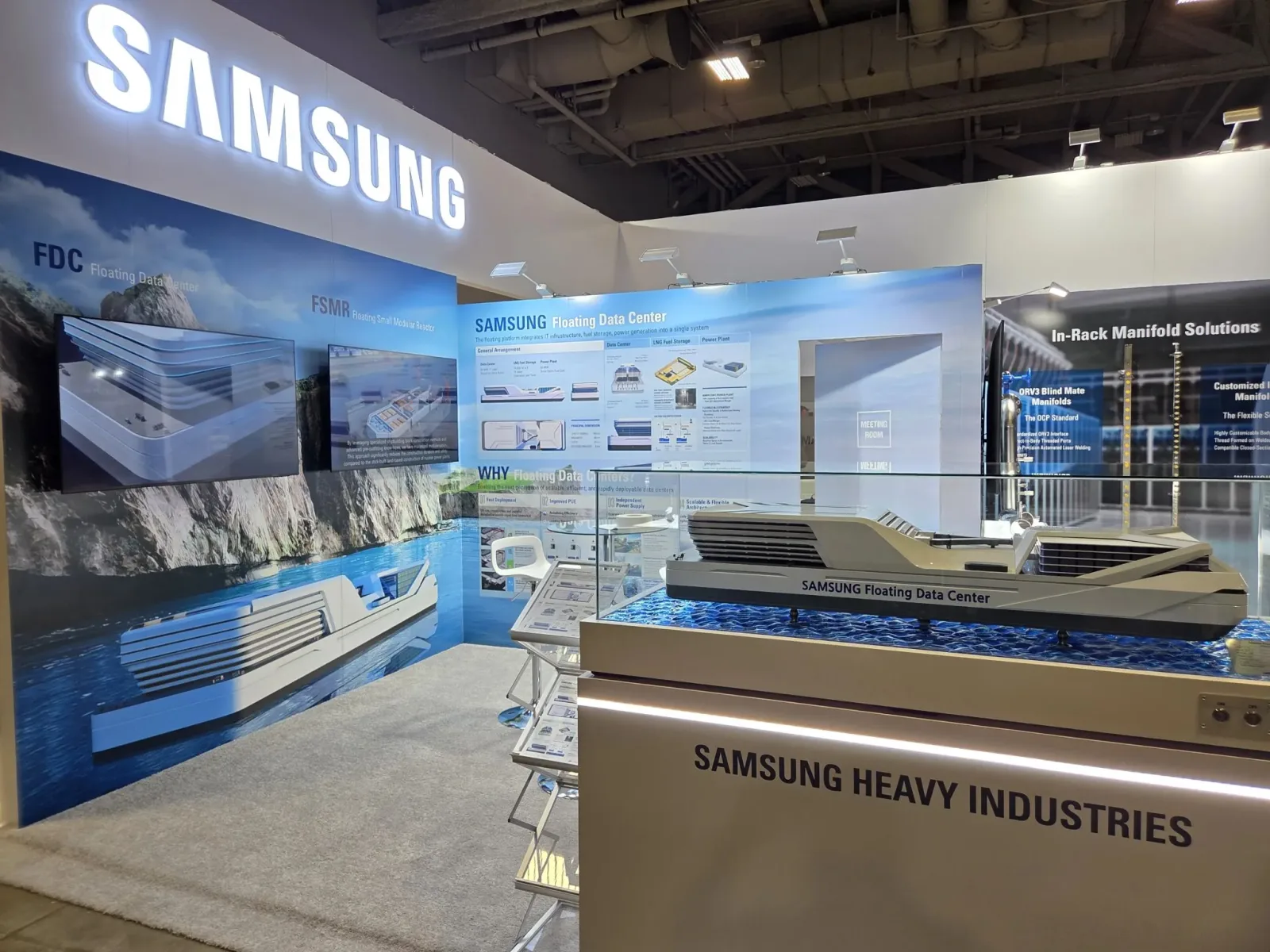 Standul Samsung Heavy Industries la expoziția Data Center World 2026, prezentând soluții inovatoare.