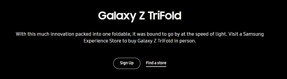 Galaxy Z TriFold, telefon pliabil cu trei ecrane, disponibil în magazinele Samsung.