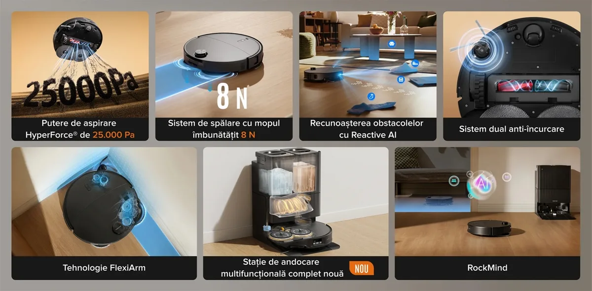 Aspirator robot cu putere mare de aspirare și mop.