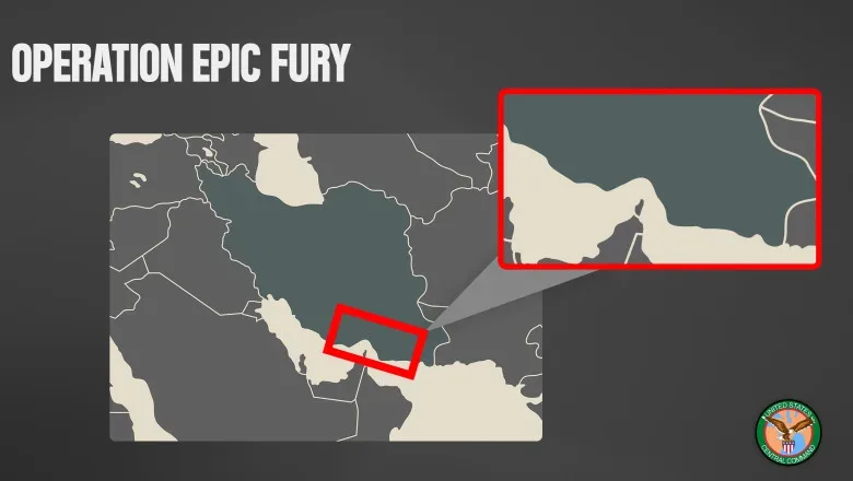 Harta regiunii cu Strâmtoarea Ormuz evidențiată, simbolizând tensiunile geopolitice.