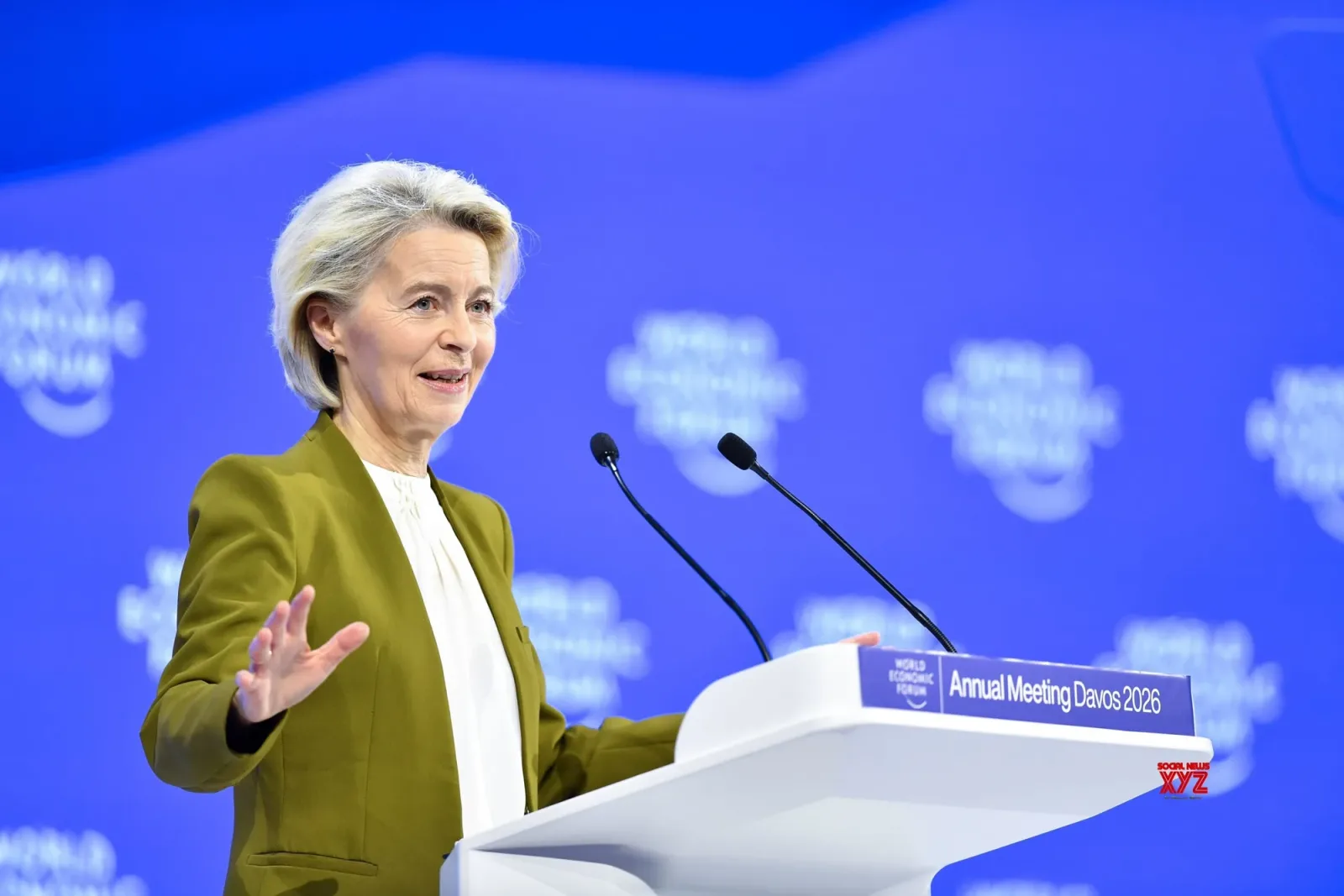 Ursula von der Leyen discutând despre reformele UE în fuziuni corporative.