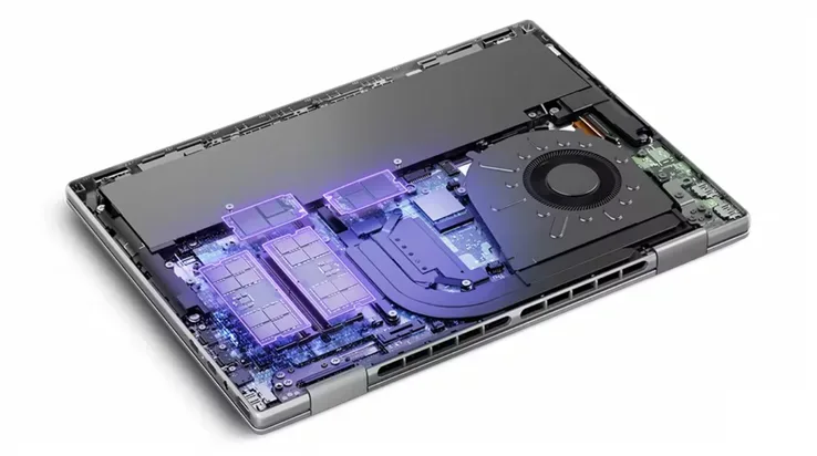 Interiorul laptopului IdeaPad 5i 2-in-1 cu componentele hardware.