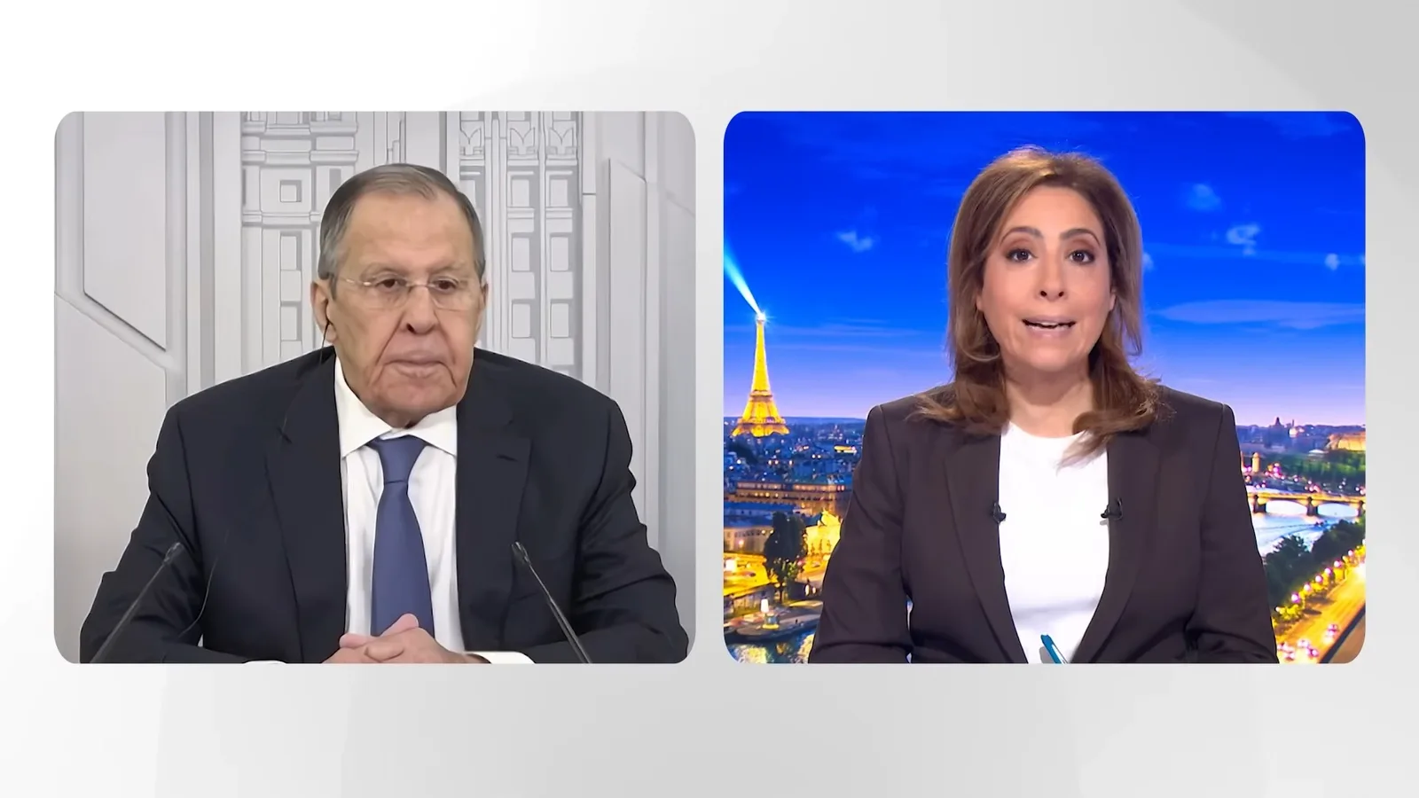 Serghei Lavrov și Lea Salame discutând despre războiul din Ucraina.