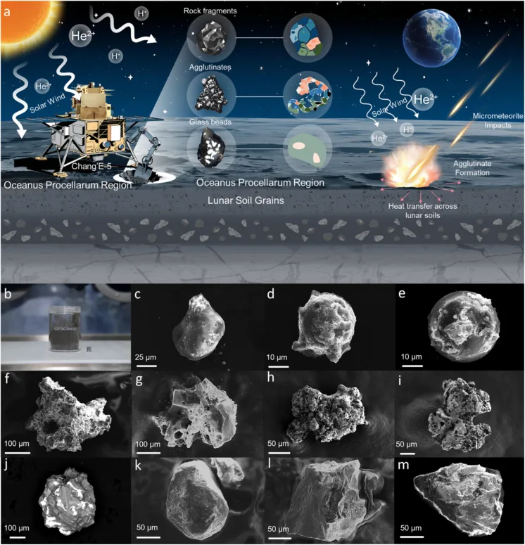 Cercetători analizează particule de sol lunar pentru izolare termică eficientă.