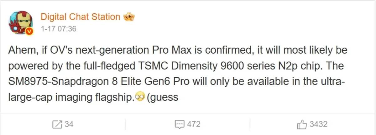 Informații despre procesorul Dimensity 9600 de la MediaTek.