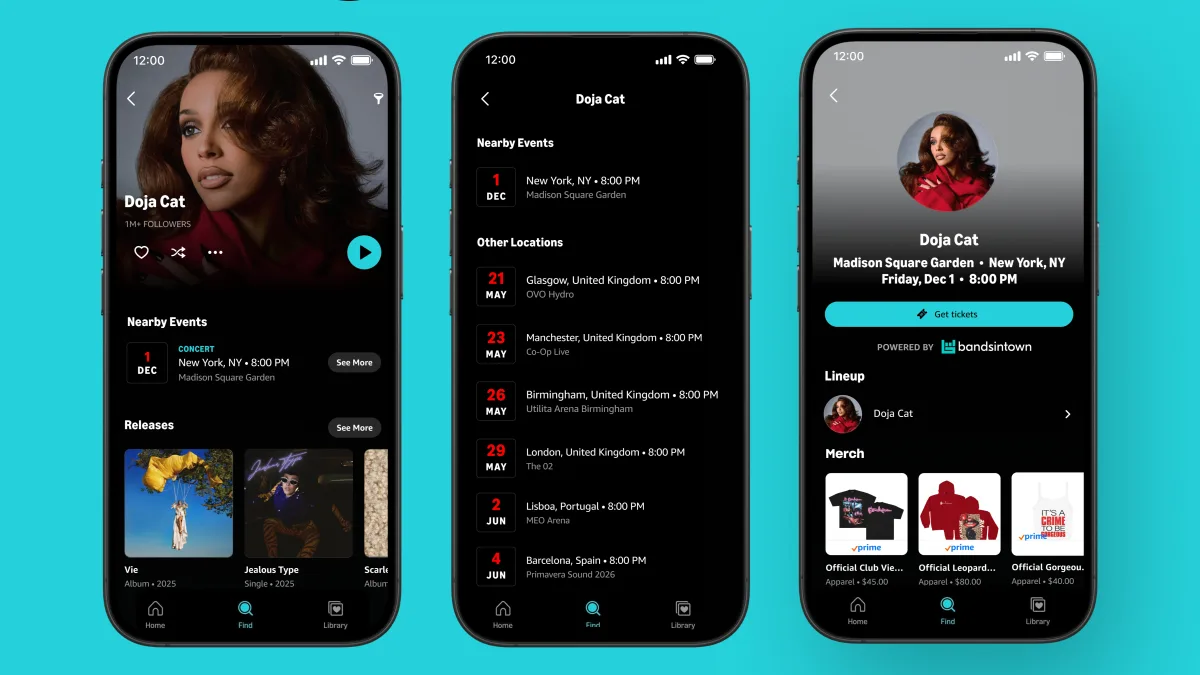 Utilizatorii pot descoperi și cumpăra bilete pentru concerte direct din aplicația Amazon Music.
