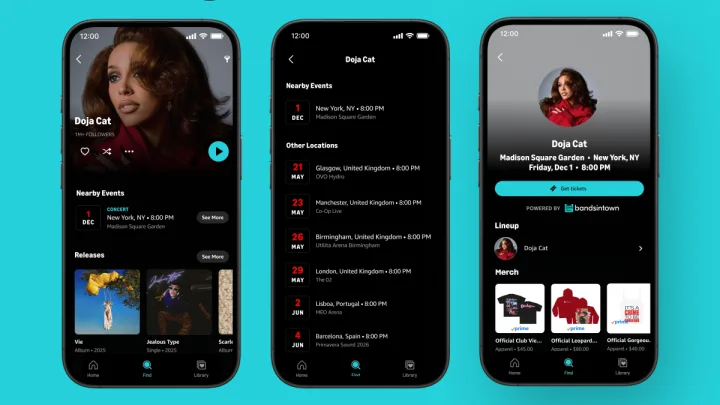 Utilizatorii pot descoperi și cumpăra bilete pentru concerte direct din aplicația Amazon Music.