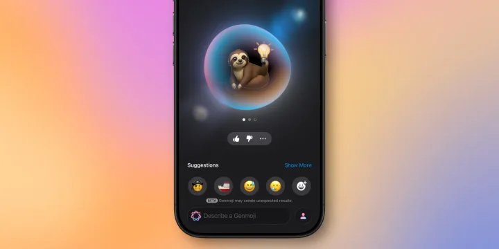 Sugestii automate de Genmoji în iOS 27, bazate pe fotografii și text.