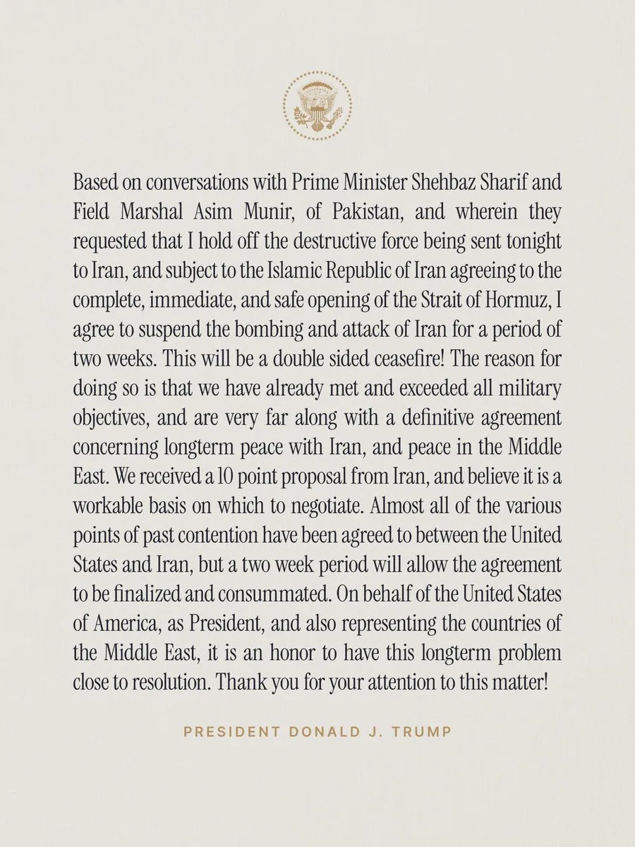 Donald Trump anunță suspendarea atacurilor asupra Iranului pentru două săptămâni.