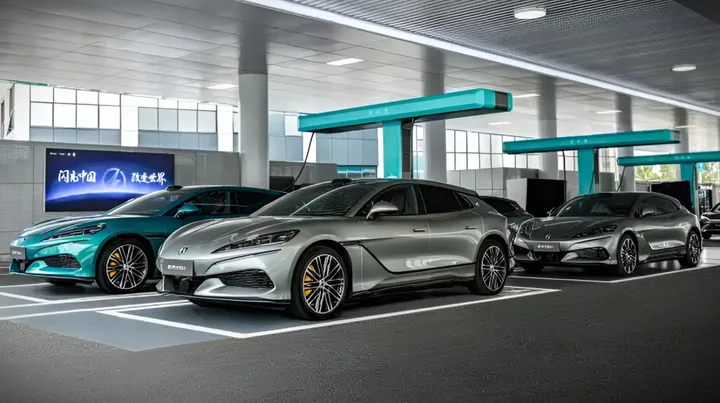 Trei modele Denza parcate lângă stații de încărcare rapidă în Europa.