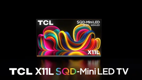 Televizor TCL SQD-Mini LED X11L cu design modern și culori vibrante.