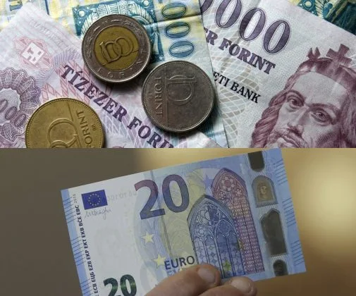 Monedele forint și euro, simboluri ale tranziției economice din Ungaria.