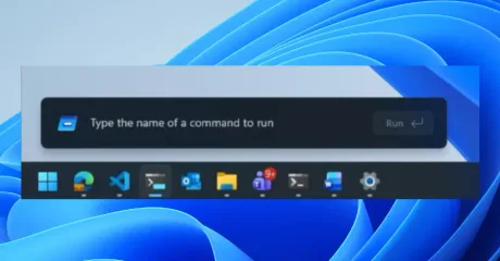 Noul meniu Run din Windows 11 cu design modern și mod întunecat.