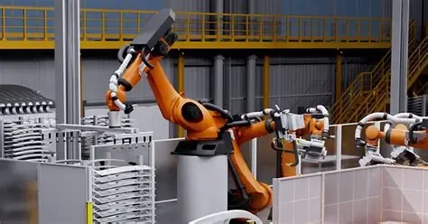 Robot industrial în acțiune într-o fabrică modernă.