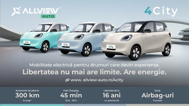 Modelul electric 4City de la Allview Auto în diverse culori.